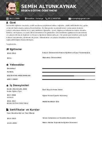 Beden Eğitimi Öğretmeni CV Örnekleri cv indir
